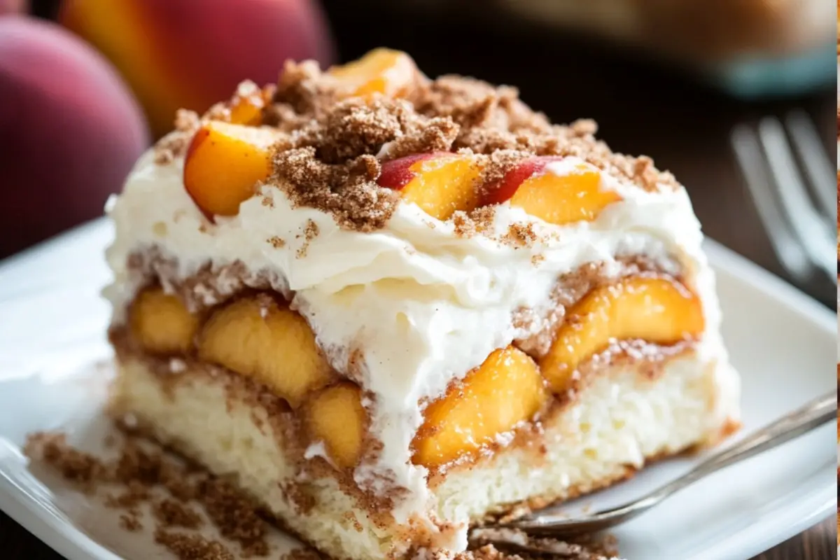 Spiced Peach Cobbler Cinnamon Rolls with Creamy Frosting