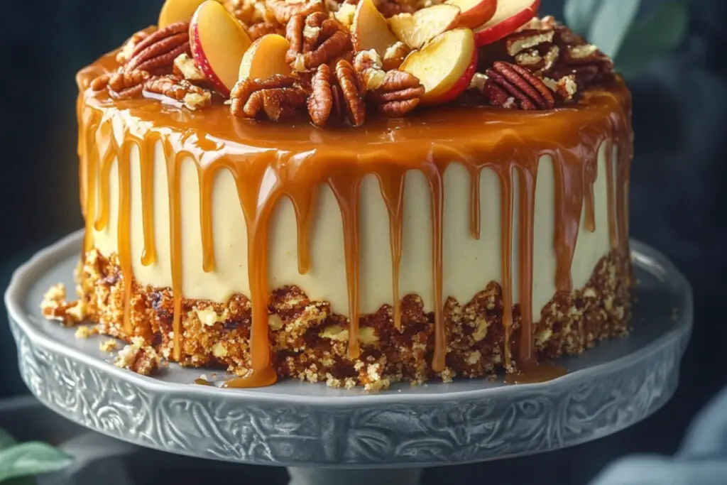 Apple Pecan Cake with Caramel Glaze