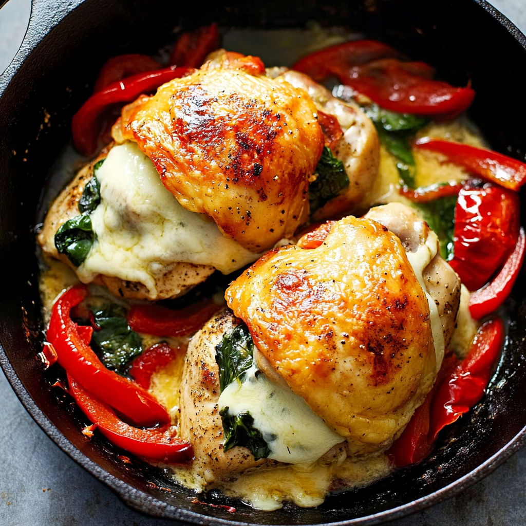 Roasted Red Pepper Spinach Mozzarella Stuffed Chicken