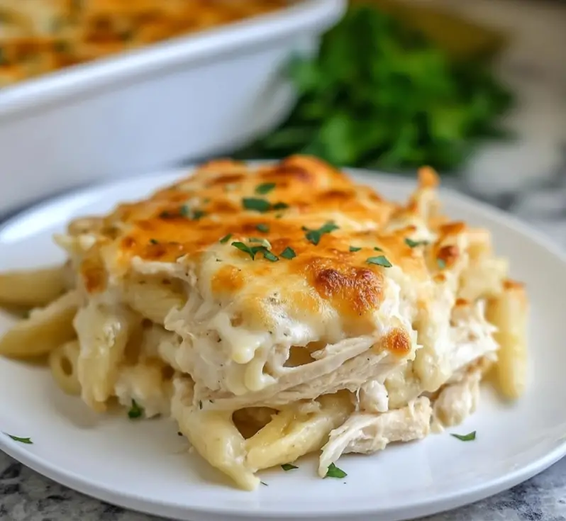 Dump and Bake Chicken Alfredo Casserole