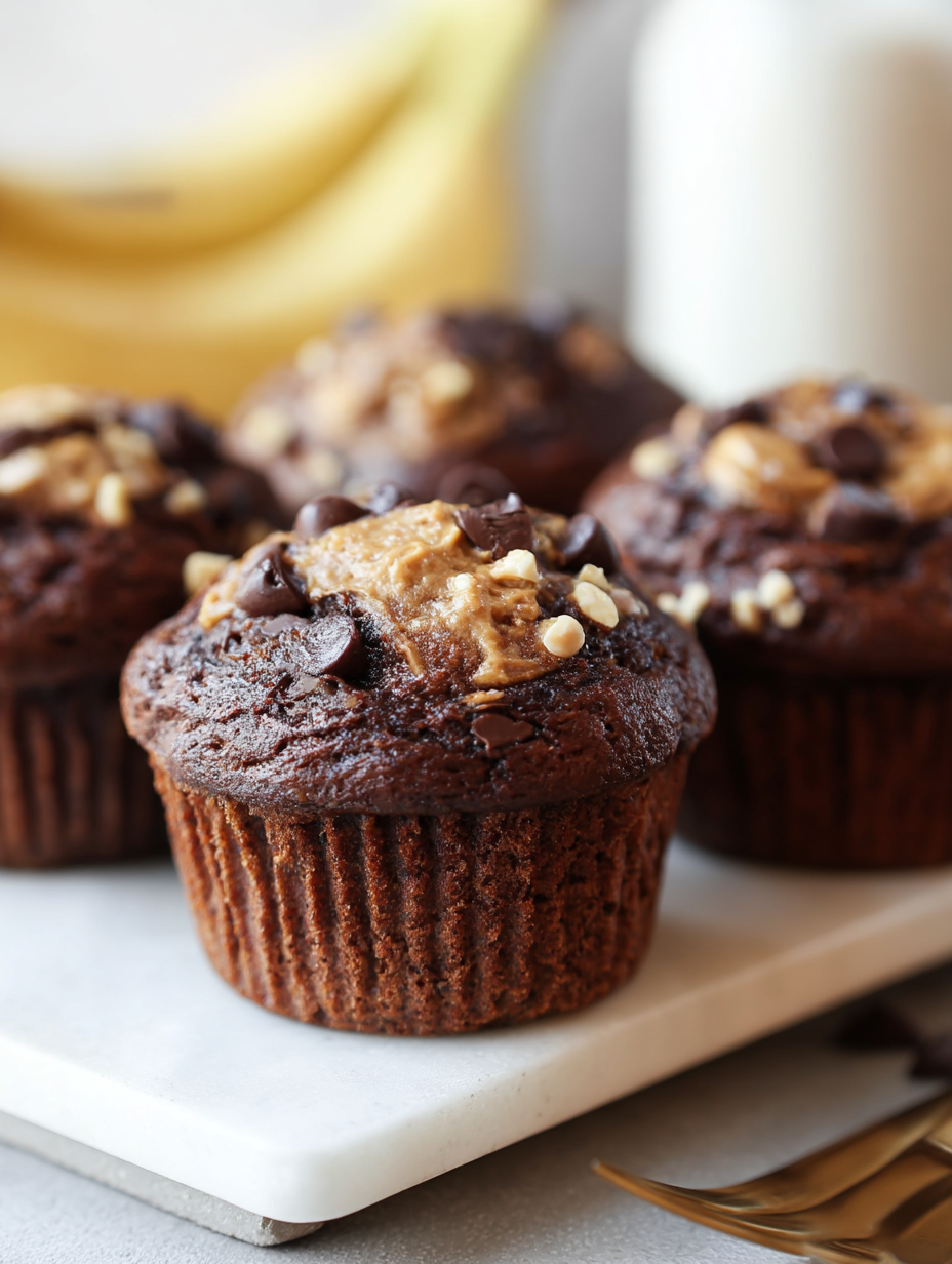 Chocolate Peanut Butter Banana Muffins