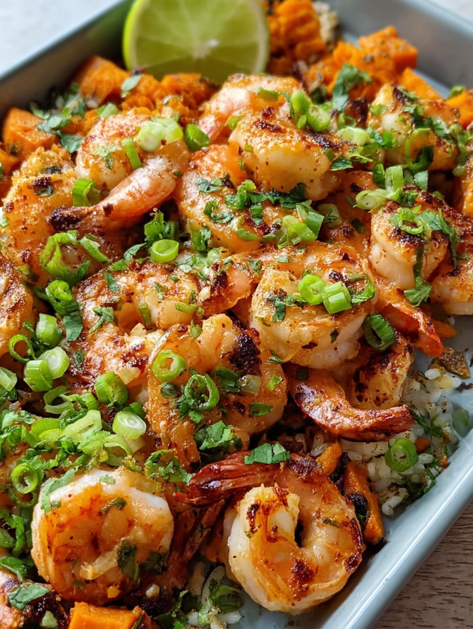 Coconut Garlic Shrimp & Sweet Potato Rice Bowl