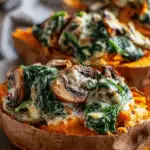 Creamy Mushroom and Spinach Stuffed Sweet Potatoes
