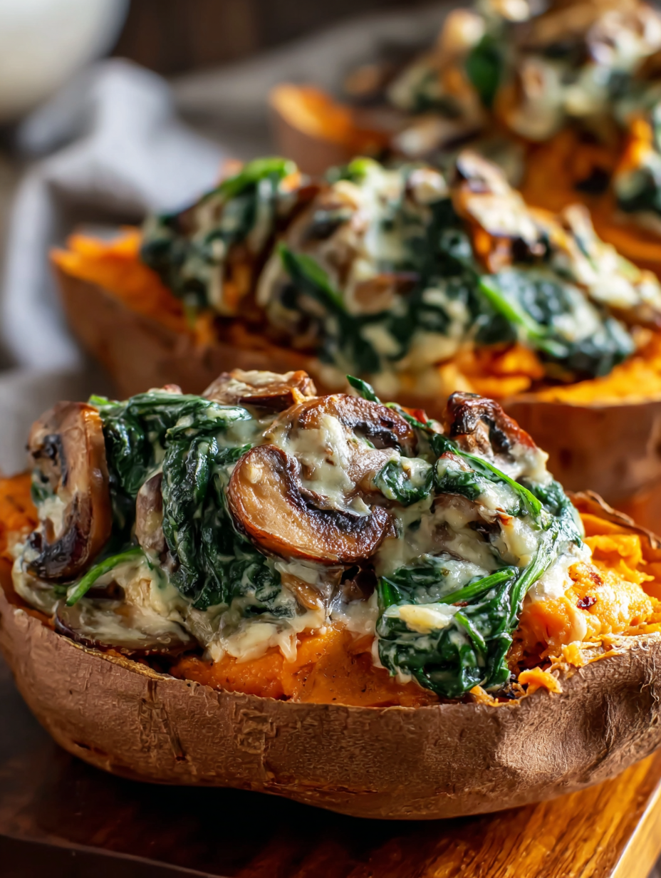 Creamy Mushroom and Spinach Stuffed Sweet Potatoes
