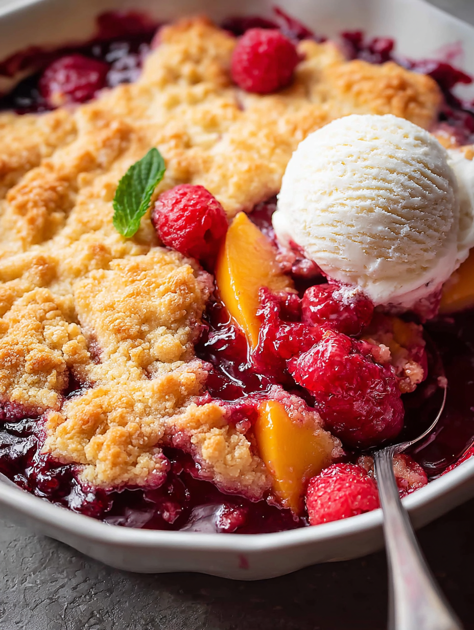 Easy Peach and Raspberry Cobbler