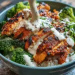 Grilled Chicken & Broccoli Bowls with Creamy Garlic Sauce