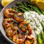 Grilled Shrimp Bowl with Asparagus & Creamy Garlic Sauce
