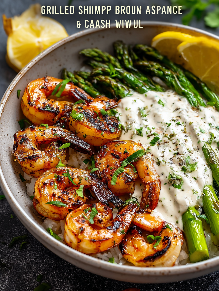 Grilled Shrimp Bowl with Asparagus & Creamy Garlic Sauce