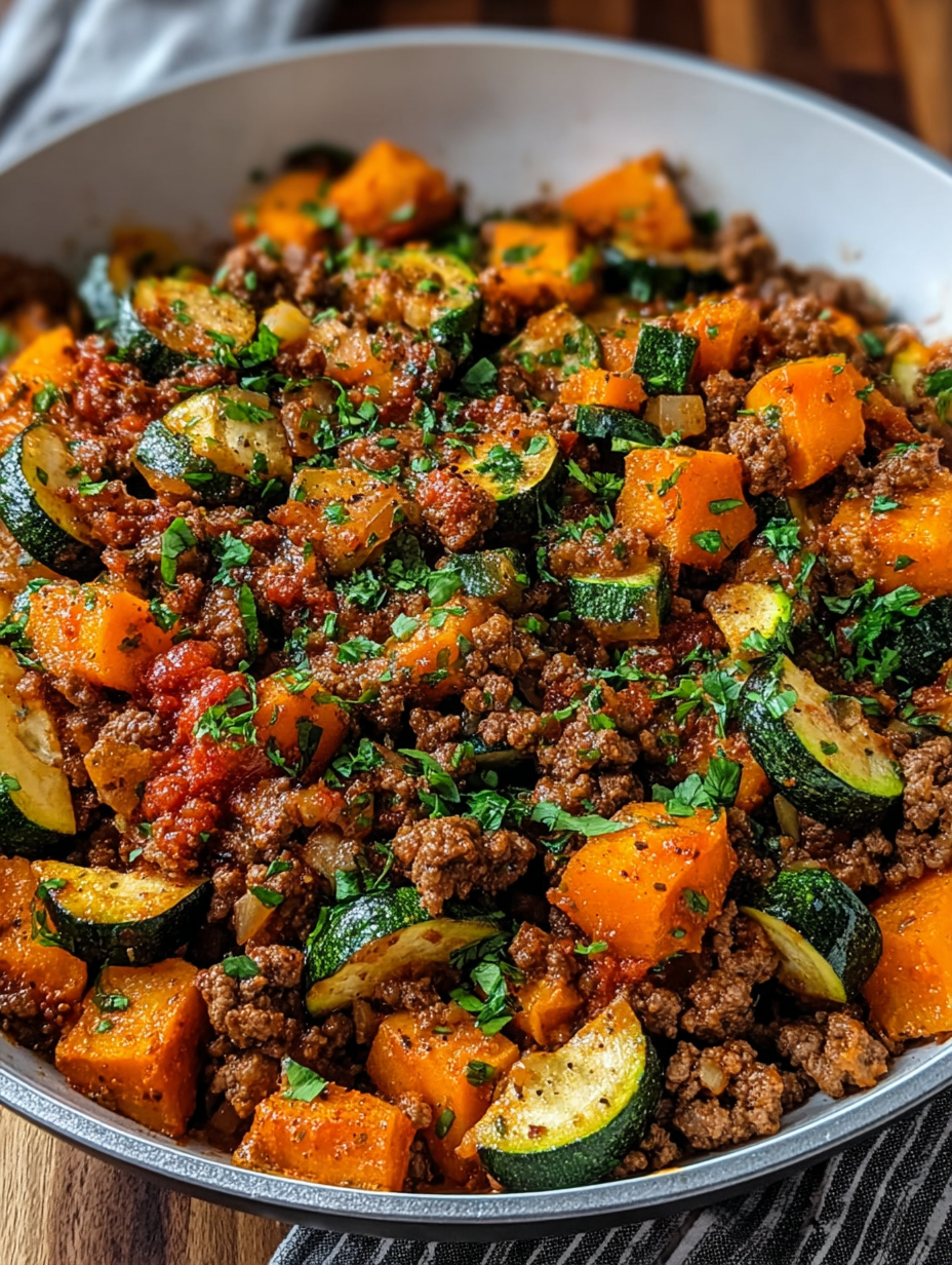 Ground Beef Zucchini Sweet Potato Skillet