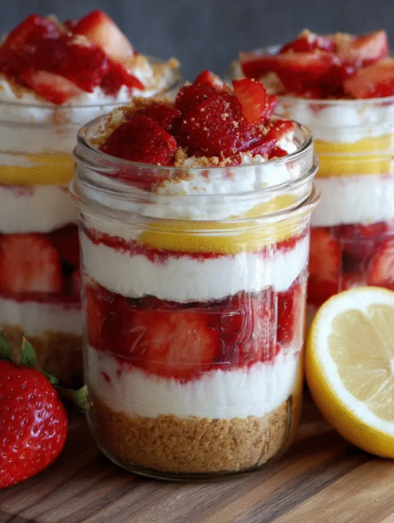Healthy No-Bake Strawberry Lemon Cheesecake Jars