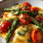 Ravioli with Tomatoes, Asparagus, Garlic, and Herbs