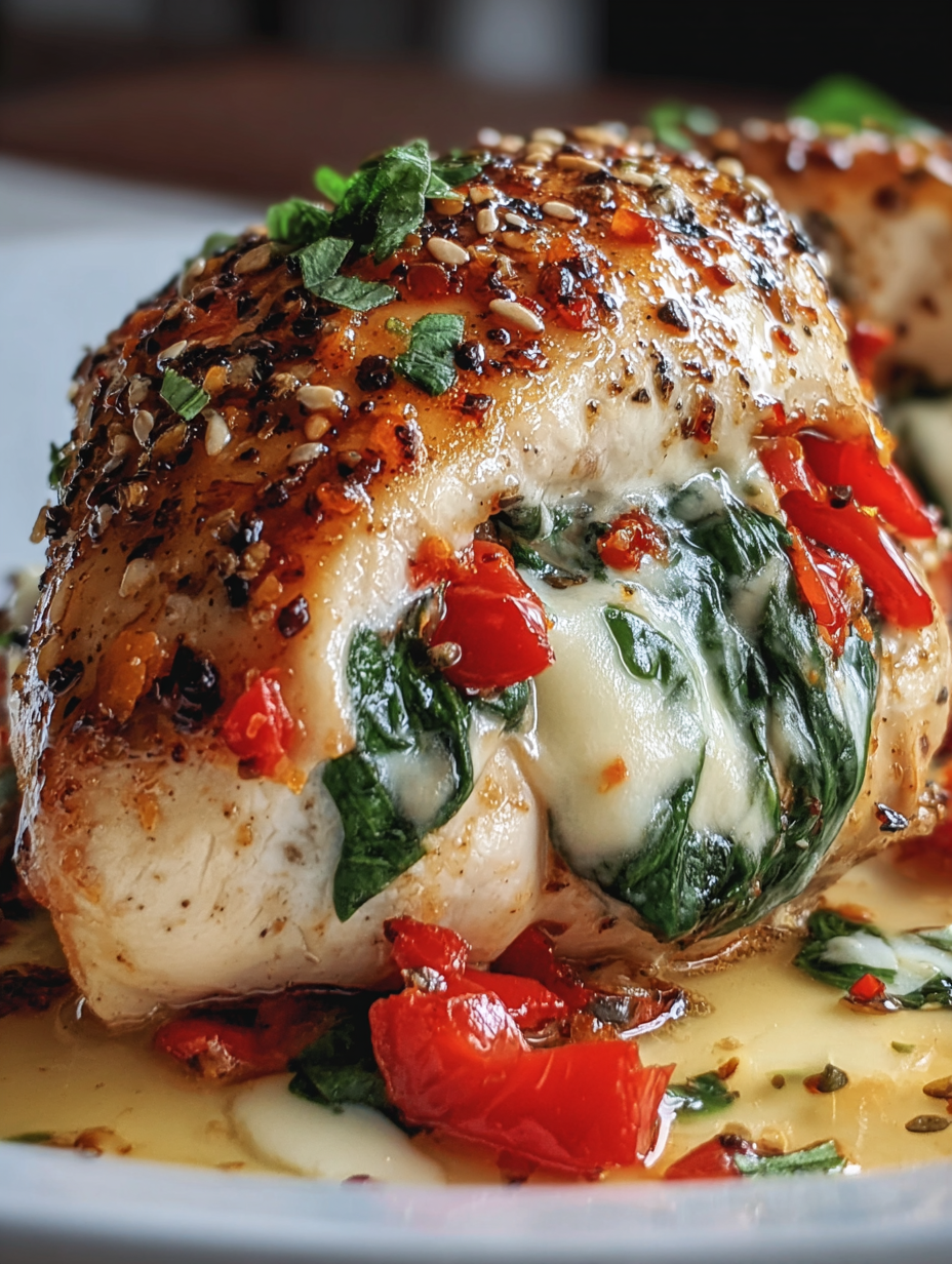 Savory Stuffed Chicken with Roasted Red Peppers, Spinach, and Mozzarella