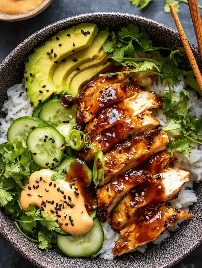 Spicy Honey-Ginger Chicken Bowls with Yum Yum Sauce