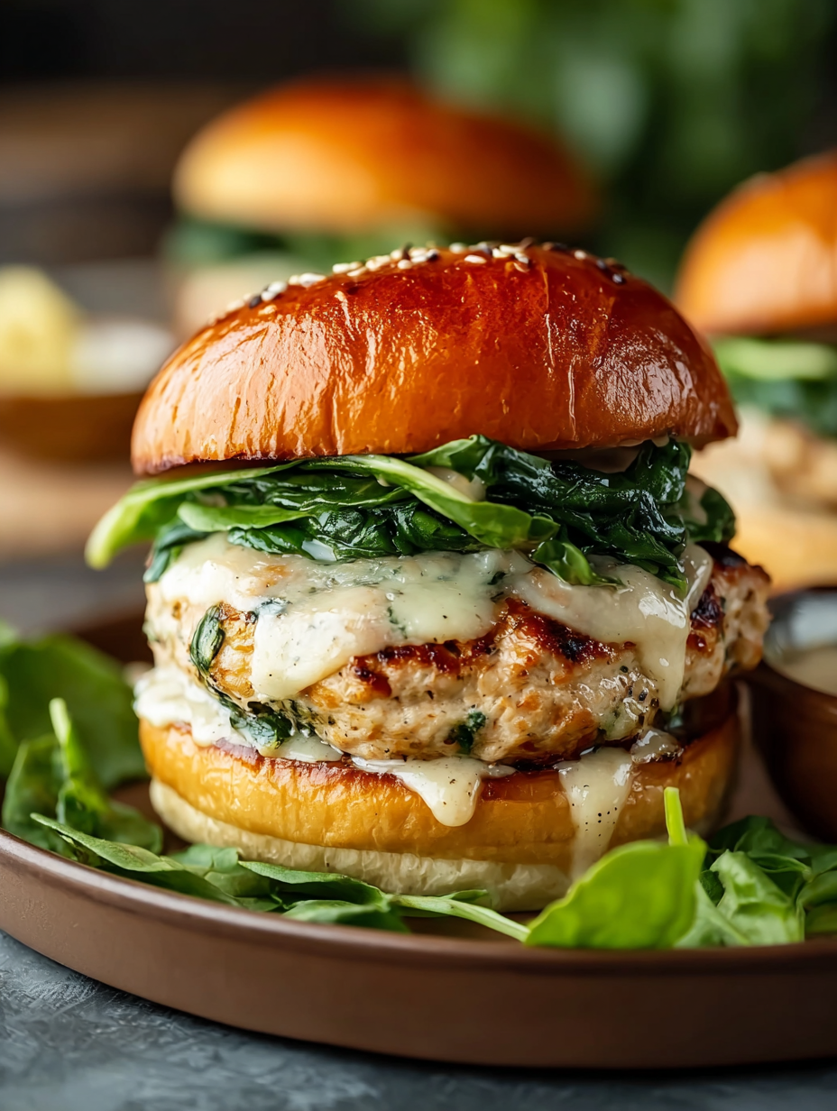 White Cheddar and Spinach Chicken Burgers
