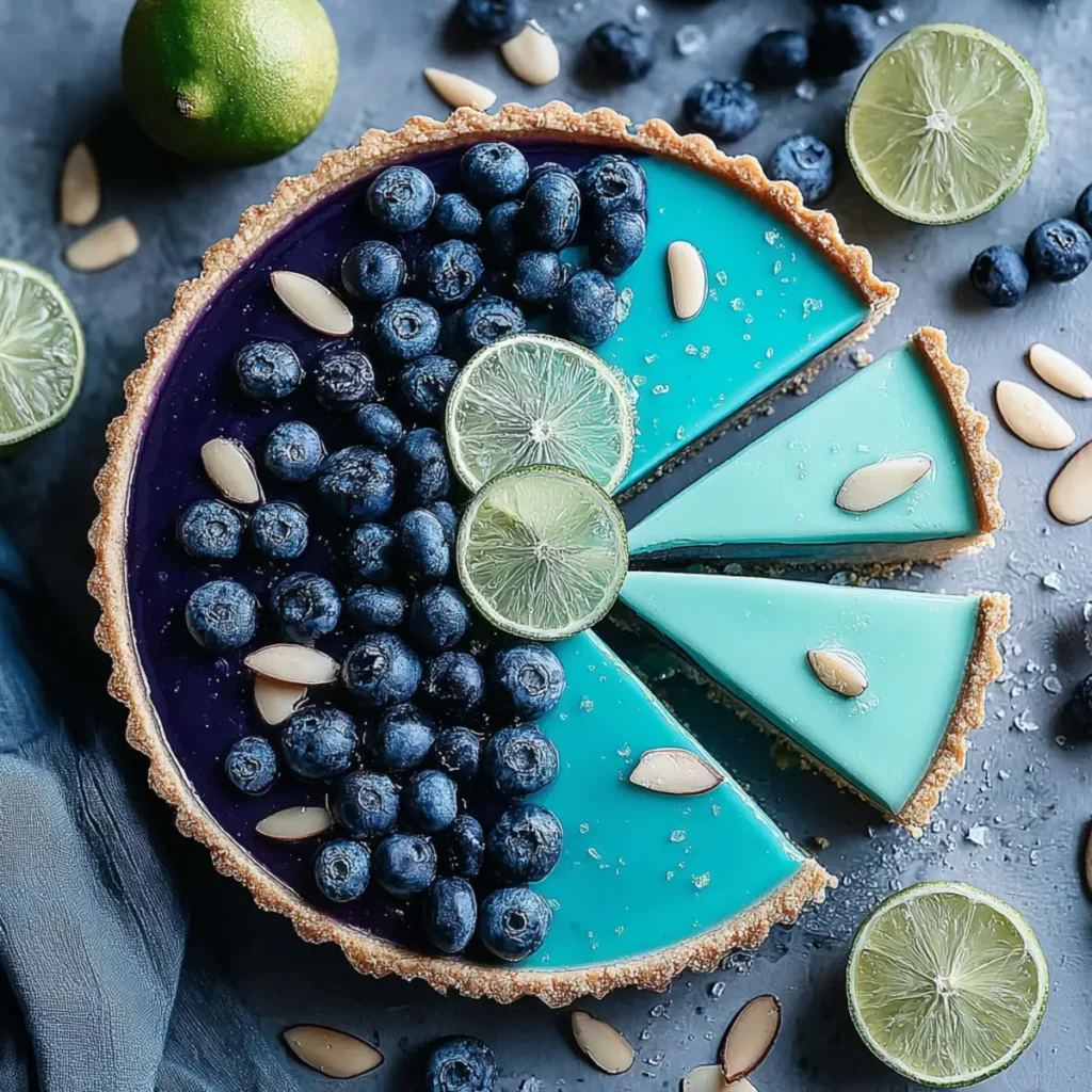 Blue Moon Lime Tart with berries and lime slices