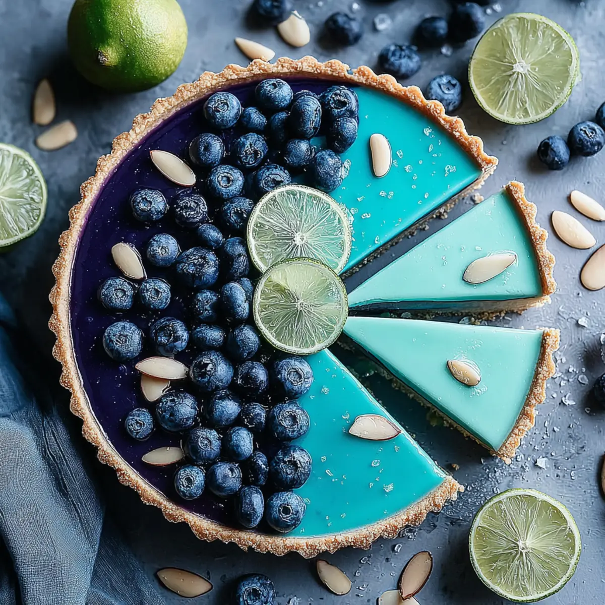 Blue Moon Lime Tart with berries and lime slices