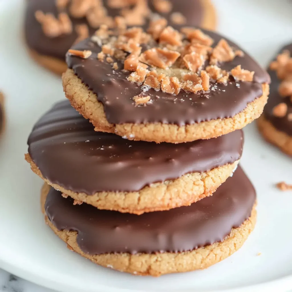 chocolate dipped Butterfinger cookies cooling on rack