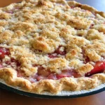 Crumb-Topped Strawberry Rhubarb Pie close-up