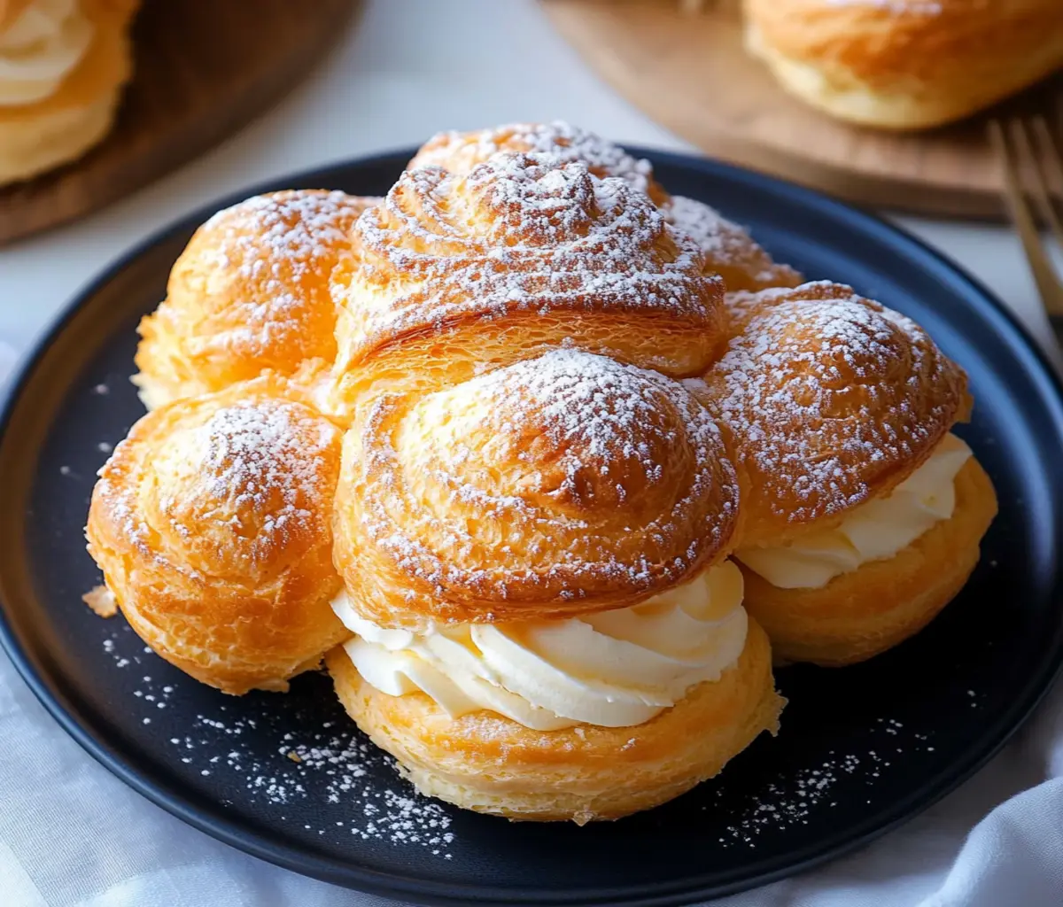 Close-up of authentic Japanese cream puff with custard cream