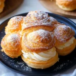 Close-up of authentic Japanese cream puff with custard cream