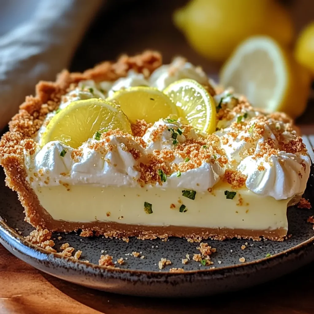 Lemon pie with chestnut crust and creamy filling on rustic table
