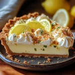Lemon pie with chestnut crust and creamy filling on rustic table