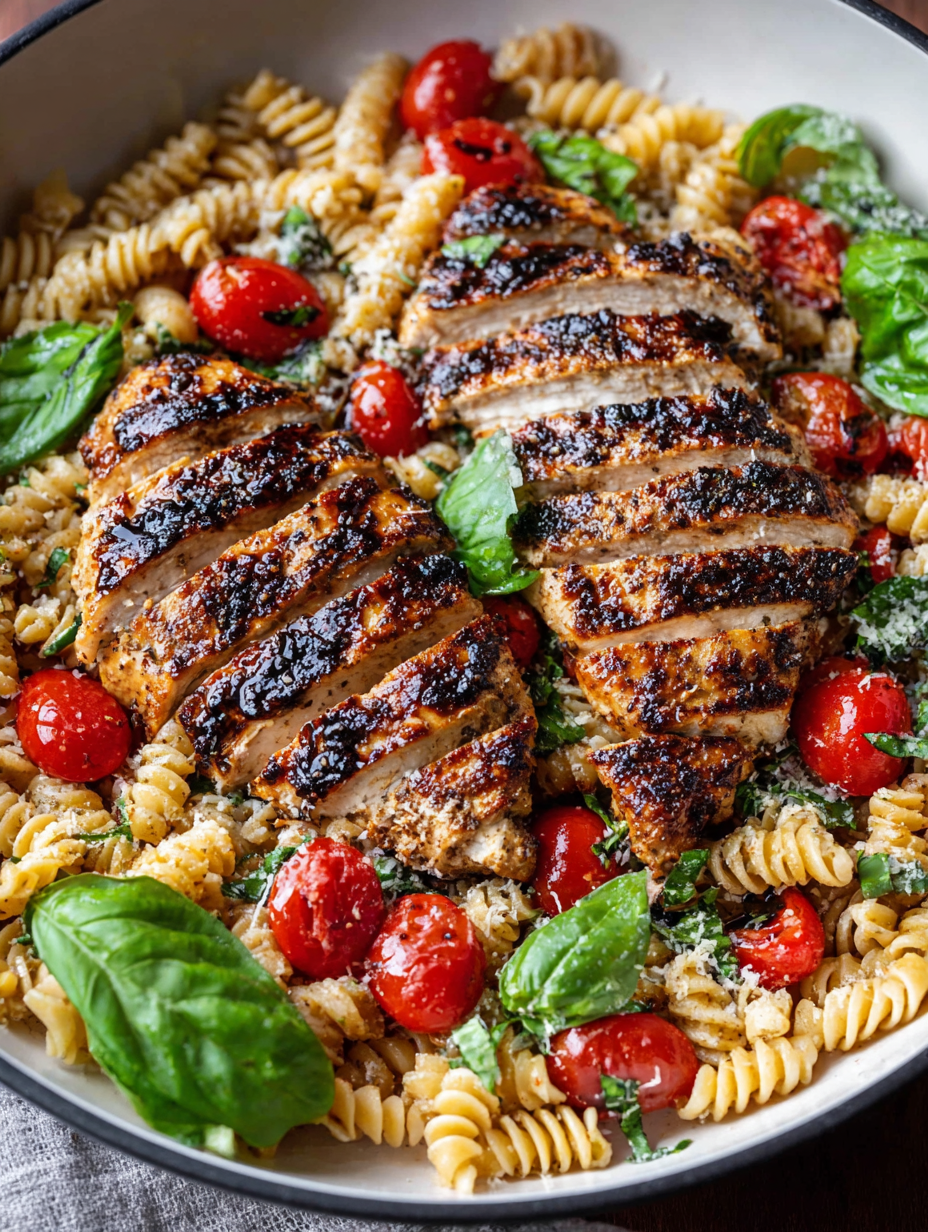 Tomato Basil Pasta with Balsamic Grilled Chicken