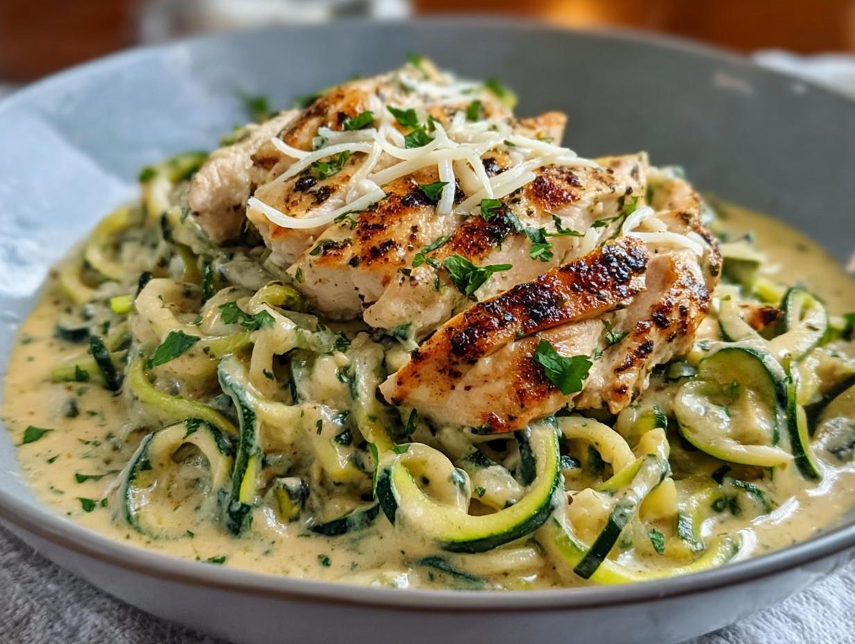 Creamy Zucchini Noodle Chicken Alfredo