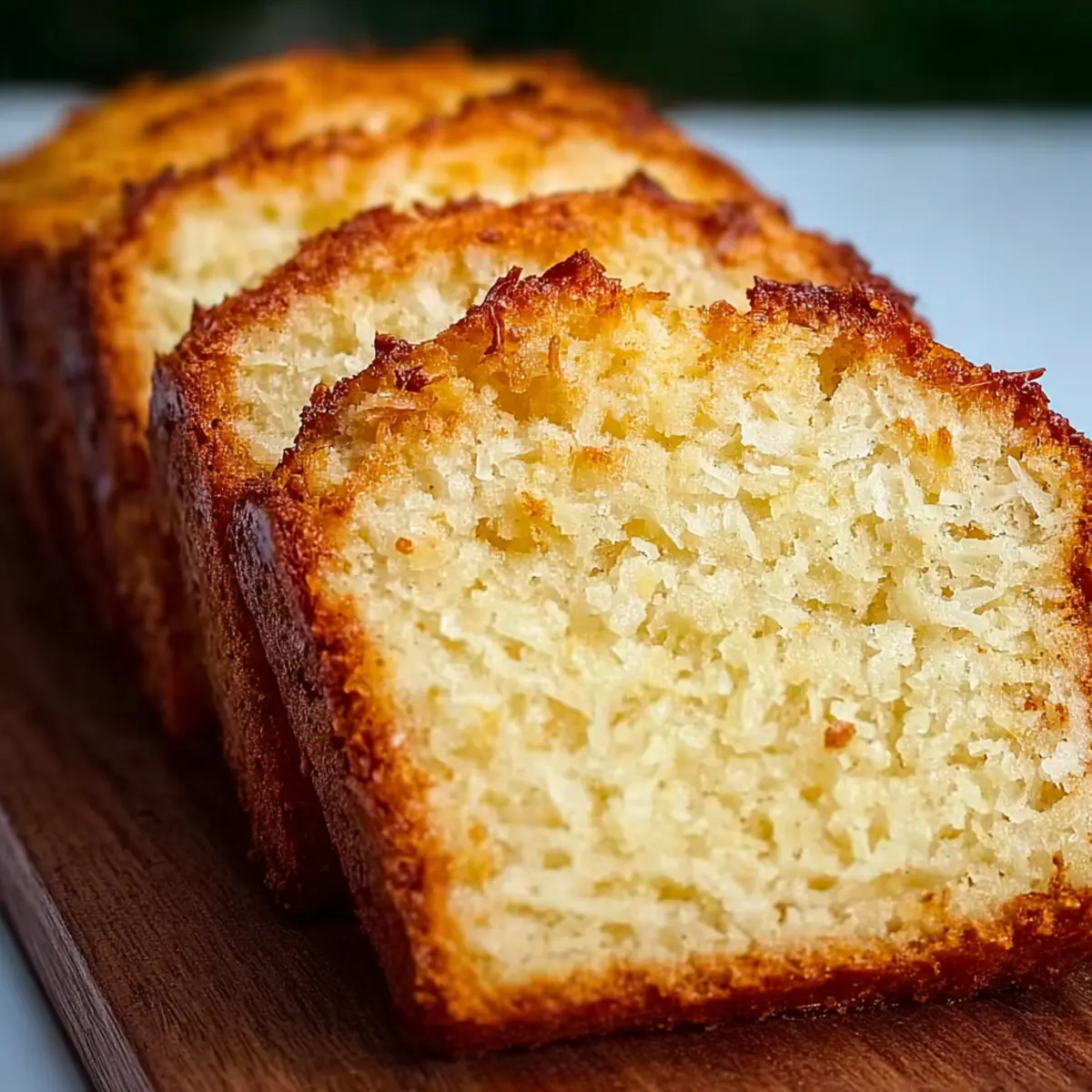 Eggless coconut loaf cake fresh from oven