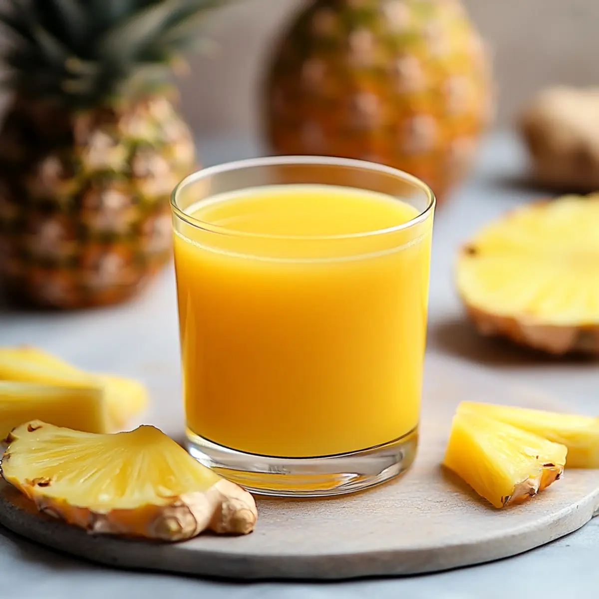 Pineapple Ginger Immunity Shot in a small glass with fresh ingredients